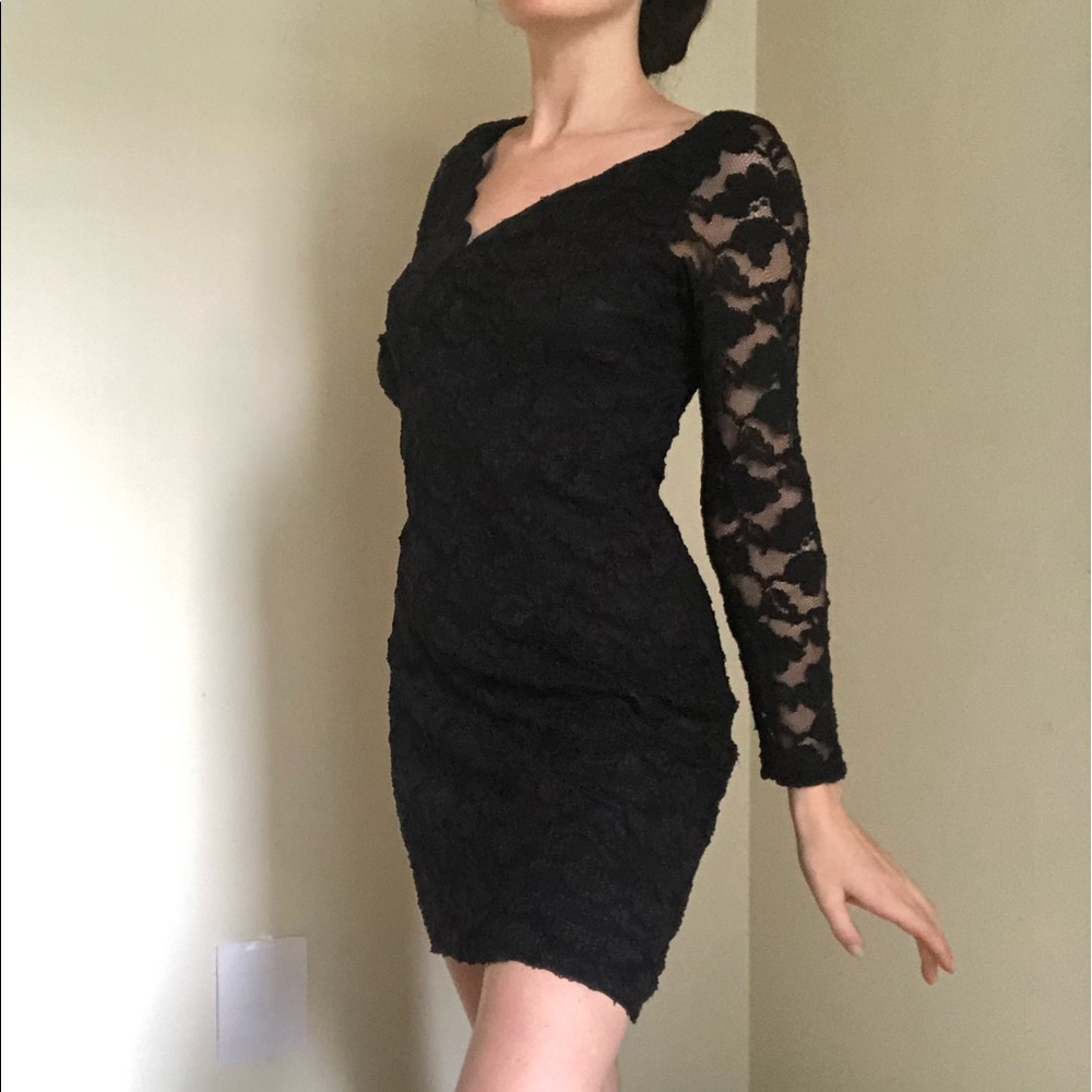 Vintage Lace Dress Sheer Black Wiggle Goth 90s Does 60s Cocktail Retro Mini S - Picture 7 of 7